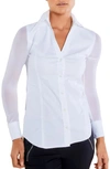 Anatomie Beth Sheer Sleeve Fitted Button-up Shirt In White