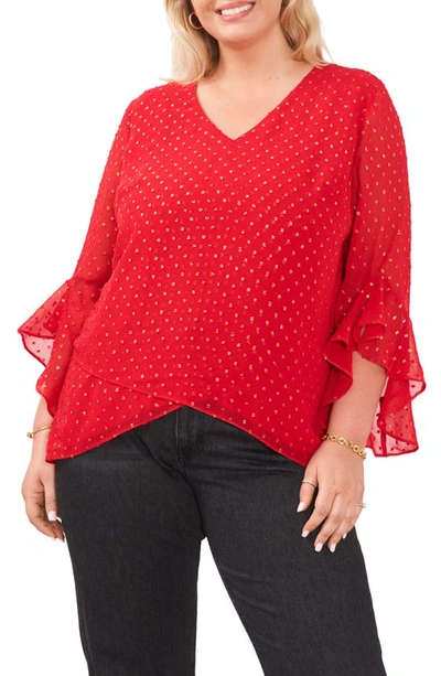 Vince Camuto Swiss Dot Flutter Sleeve Blouse In Red Hot