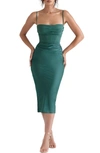 House Of Cb Teia Sweetheart-neck Satin-crepe Midi Dress In Green