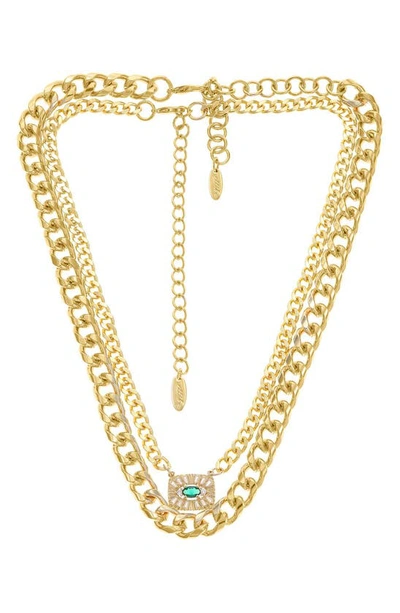 Ettika Emerald Green Crystal Pendant 18k Gold Plated Necklace Set