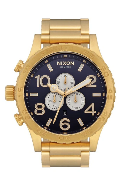 Nixon 'the 51-30 Chrono' Watch, 51mm In Gold / Indigo