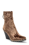 Jeffrey Campbell Walton Studded Bootie In Taupe Crush Velvet Silver
