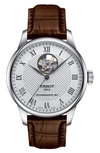 Tissot Men's Swiss Automatic Le Locle Powermatic 80 Open Heart Brown Leather Strap Watch 39mm In Brown