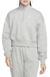 Nike Phoenix Fleece Cropped Quarter Zip Sweatshirt In Gray In Dark Grey Heather/sail