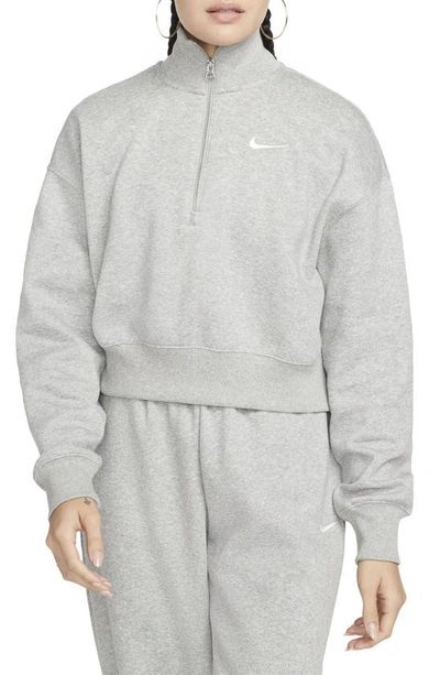 Nike Phoenix Fleece Cropped Quarter Zip Sweatshirt In Gray In Dark Grey Heather/sail