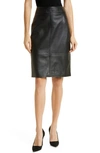 Hugo Boss Pencil Skirt In Leather With Feature Seaming In Black