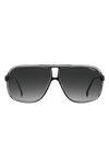 Carrera Eyewear Grand Prix 64mm Polarized Navigator Sunglasses In Black White / Grey Shaded