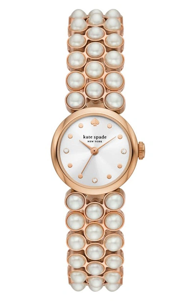 Kate Spade Monroe Imitation Pearl Bracelet Watch, 24mm In Rose Gold/ Faux Pearls