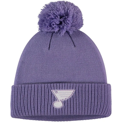 Adidas Originals Adidas Purple St. Louis Blues 2022 Hockey Fights Cancer Cuffed Knit Hat With Pom