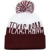 ADIDAS ORIGINALS ADIDAS MAROON/WHITE TEXAS A&M AGGIES COLORBLOCK CUFFED KNIT HAT WITH POM