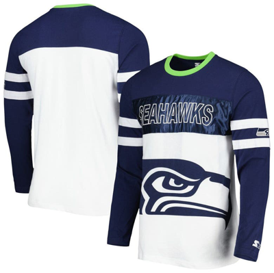 Starter Men's  College Navy, White Seattle Seahawks Halftime Long Sleeve T-shirt In College Navy,white