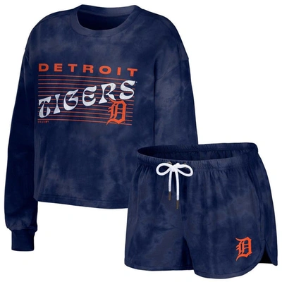 Wear By Erin Andrews Navy Detroit Tigers Tie-dye Cropped Pullover Sweatshirt & Shorts Lounge Set