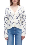 Maje Moove Diamond-pattern Logo-embellished Knitted Cardigan In Natural