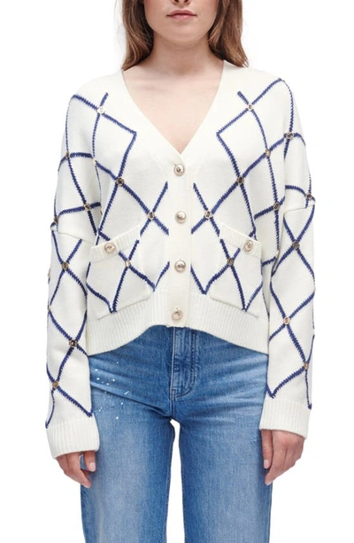Maje Moove Diamond-pattern Logo-embellished Knitted Cardigan In Ecru