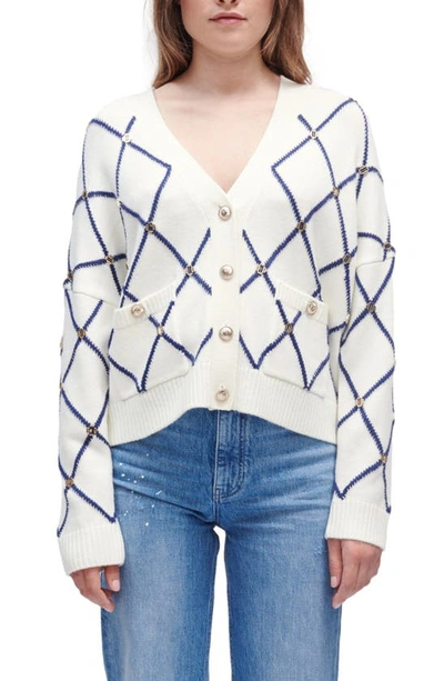 Maje Moove Diamond-pattern Logo-embellished Knitted Cardigan In Natural