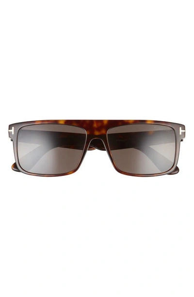 Tom Ford 58mm Philippe Polarized Rectangular Sunglasses In Shiny Havana/smoke