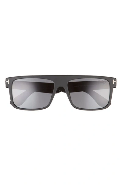 Tom Ford 58mm Philippe Polarized Rectangular Sunglasses In Shiny Black/ Polarized Smoke