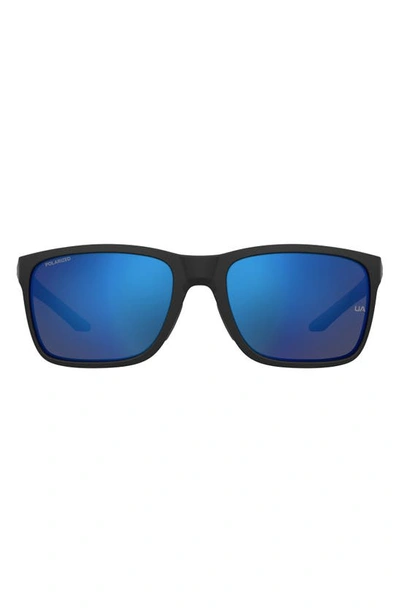 Under Armour 58mm Polarized Rectangular Sunglasses In Matte Black 2/ Grey Blue Polar