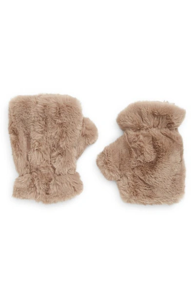 La Fiorentina Faux Fur Fingerless Mittens In Taupe