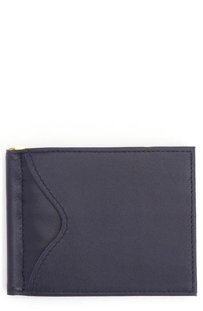 Royce New York Personalized Rfid Leather Money Clip Card Case In Navy Blue- Gold Foil