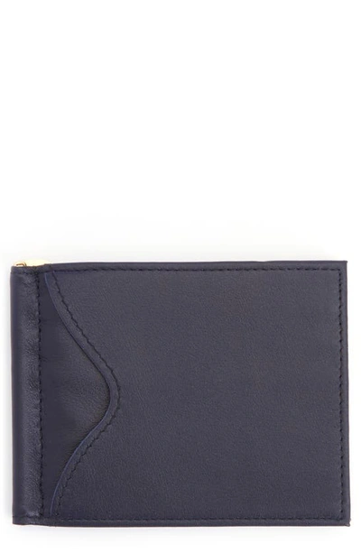 Royce New York Personalized Rfid Leather Money Clip Card Case In Navy Blue- Silver Foil