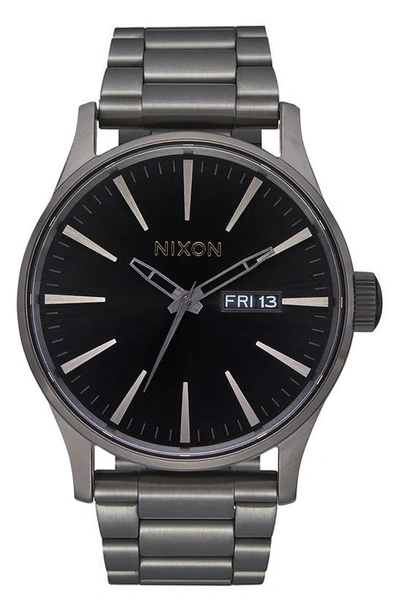 Nixon Sentry Bracelet Watch, 42mm In Gunmetal / Black Sunray
