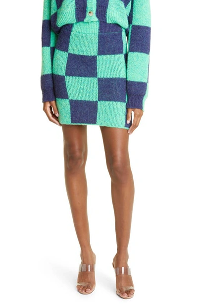 Stine Goya Andria Checkerboard Knit Miniskirt In Blue