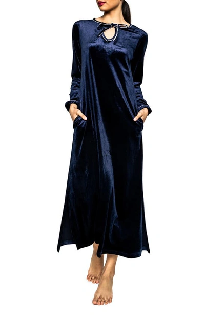 Petite Plume Harlow Velour Nightgown In Navy