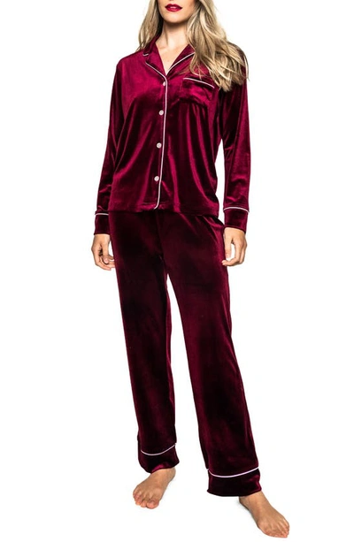 Petite Plume Velour Pajamas In Bordeaux