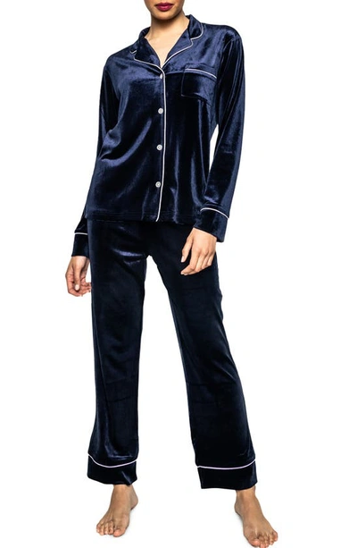 Petite Plume Velour Pajamas In Navy