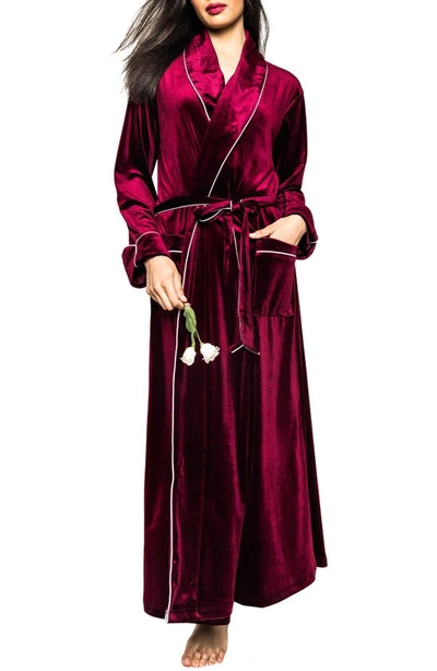 Petite Plume Shawl-collar Velour Dressing Gown In Bordeaux