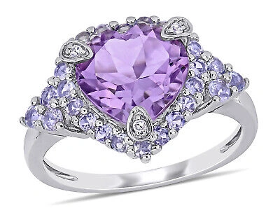 Pre-owned Harmony 2.45 Carat (ctw) Amethyst Heart Ring 10k White Gold With Tanzanite In Other-color