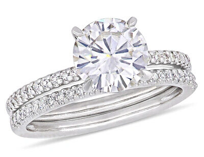 Pre-owned Harmony 1.85 Carat (ctw) Lab-created Moissanite Engagement Wedding Set In 14k White Gold