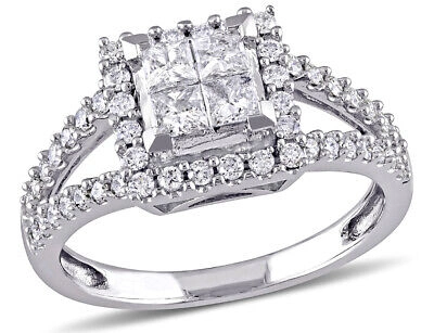 Pre-owned Harmony Princess Cut Diamond Halo Engagement Ring 1.0 Carat (ctw Color G-h Clarity I2-i3 In White