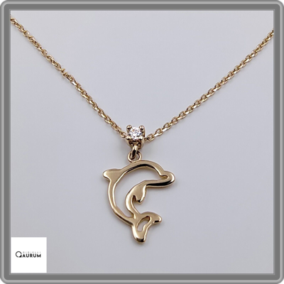 Pre-owned Gioielli Aurum Necklace Yellow Gold 14 Carats 585 Pendant Fish Women's Chain Choker