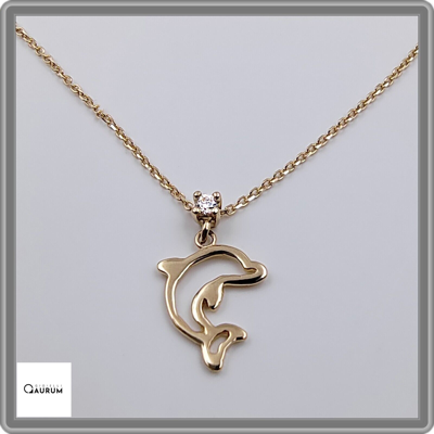 Pre-owned Gioielli Aurum Necklace In Yellow Gold 14 Kt With Pendant Fish Dolphin For Women Chain Choker
