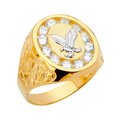 Pre-owned Tgdj 14k Yellow Gold Eagle Men's Cubic Zirconia Ring In White