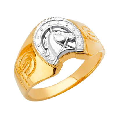Pre-owned Tgdj 14k Two Tone Gold Horse Shoe Men's Ring