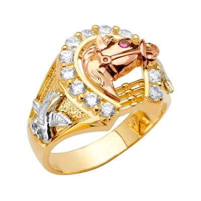 Pre-owned Tgdj 14k Tri Color Gold Horse Shoe Men's Cubic Zirconia Ring In Multicolor