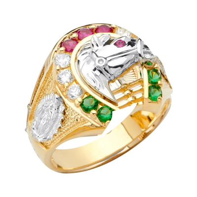 Pre-owned Tgdj 14k Two Tone Gold Horse Shoe Men's Cubic Zirconia Ring In White