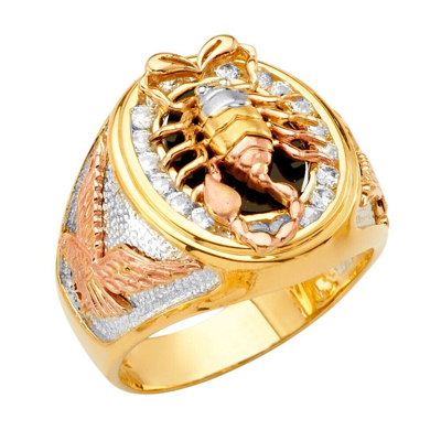 Pre-owned Tgdj 14k Tri Color Gold Scorpion Men's Cubic Zirconia Ring In White