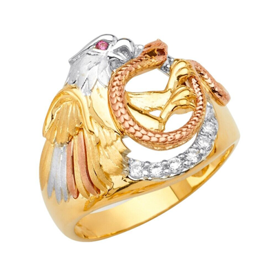Pre-owned Tgdj 14k Tri Color Gold Eagle Men's Cubic Zirconia Ring In White