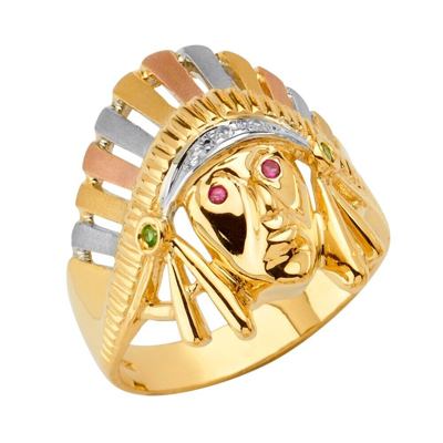 Pre-owned Tgdj 14k Tri Color Gold American-indian Men's Cubic Zirconia Ring In Multicolor