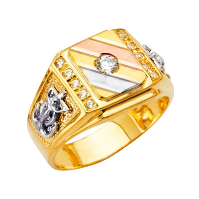 Pre-owned Tgdj 14k Tri Color Gold Men's Cubic Zirconia Ring In White