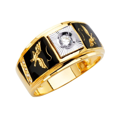 Pre-owned Tgdj 14k Tri Color Gold Men's Cubic Zirconia Ring In White