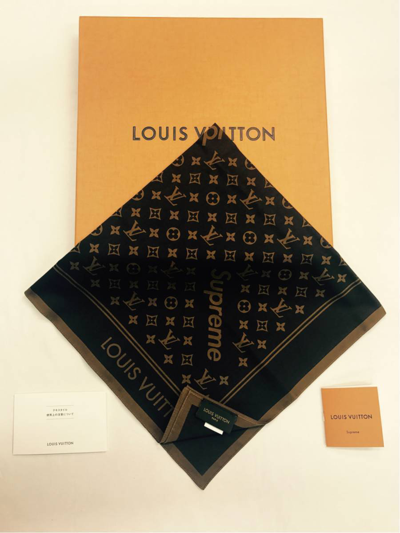Pre-owned Supreme X Louis Vuitton Lv Monogram Bandana Scarf Brown 100% Authentic Japan