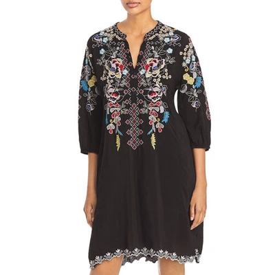 Pre-owned Johnny Was Womens Shift Dress Black Multi Colored Embroidered Nola Casual Knee
