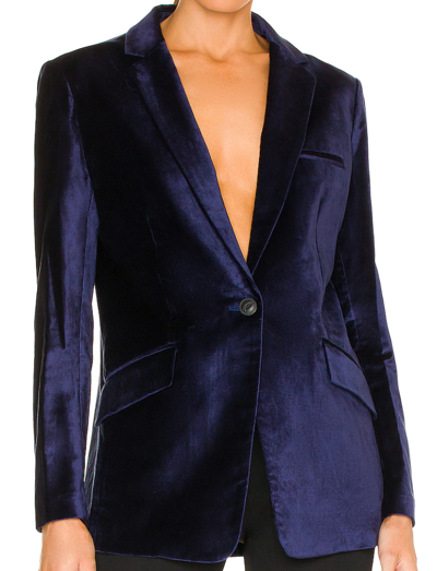 Pre-owned Rag & Bone $595 Rag& Bone Sz2 Margot Velvet Tailored Boyfriend Blazer Jacket Blue