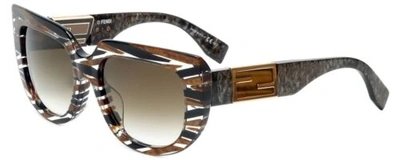 Pre-owned Fendi Designer Sunglasses Ff0031-7yq Brown 53mm Black White Striped Marble Grey In Gray