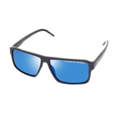 Pre-owned Porsche Design P8634-c-57mm Unisex Square Sunglasses Dark Gloss Grey/blue Mirror In Multicolor